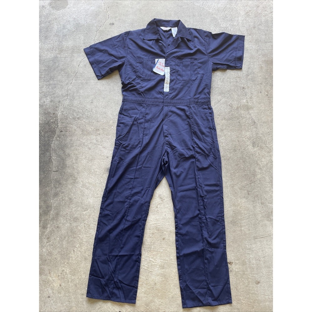 Walls Coveralls Mens Sz 50 X Tall Navy Short Sleeve Workwear Mechanic Shop
